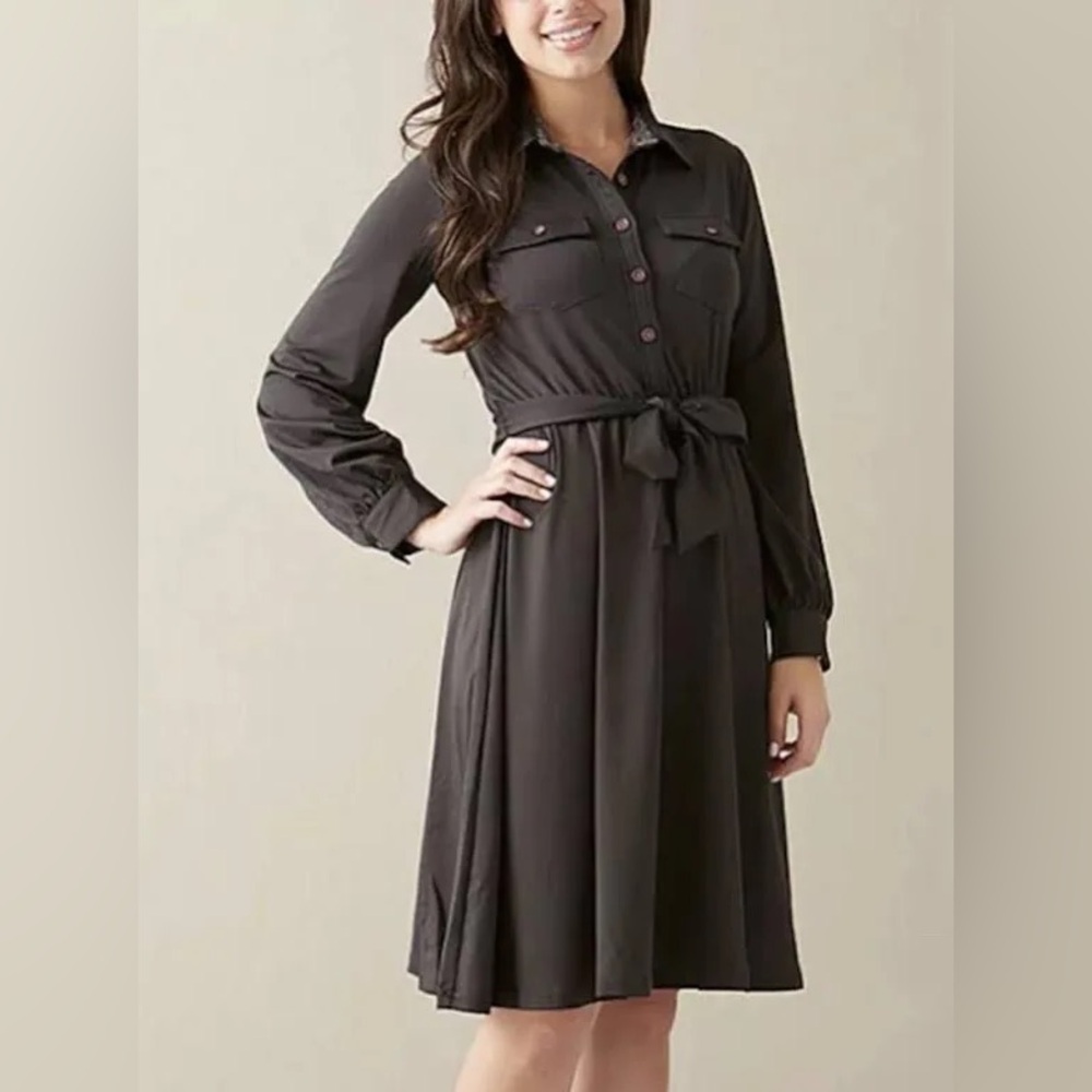 Matilda Jane Women's Black Belted Midi Dress Paint By Numbers Blot Dress Large